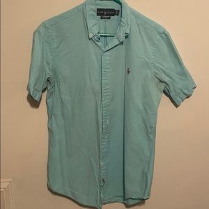 Small button down, teal, short sleeve polo!